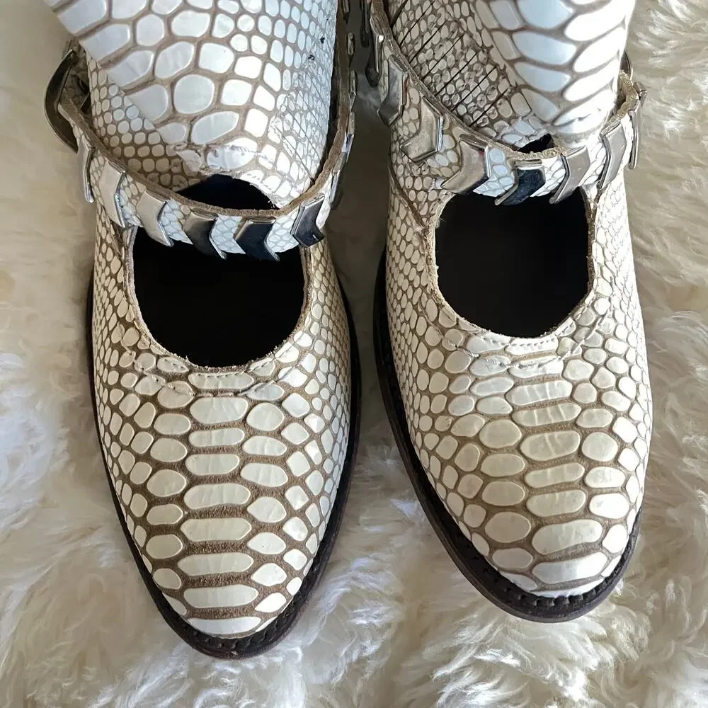 Freebird By Steven Blade White Snake Embossed leather booties